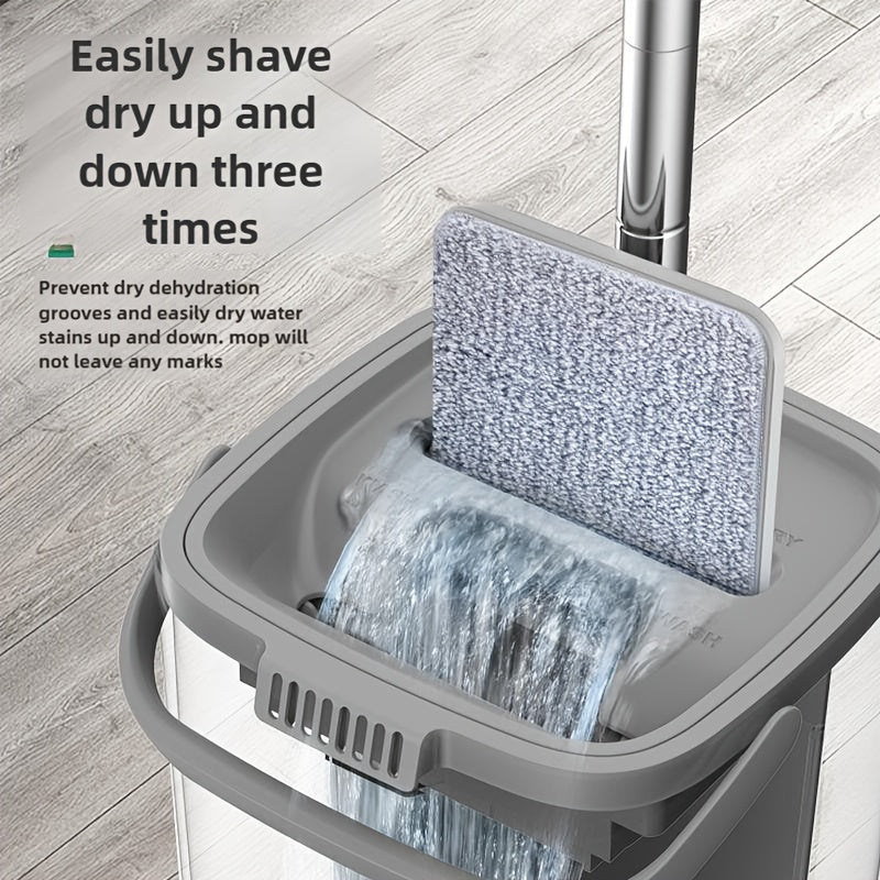 Effortless Hands-Free Flat Dust Mop with Bucket - Wet and Dry Cleaning for Bedroom, Kitchen, Living Room, Bathroom - Durable ABS Plastic Floor Mop