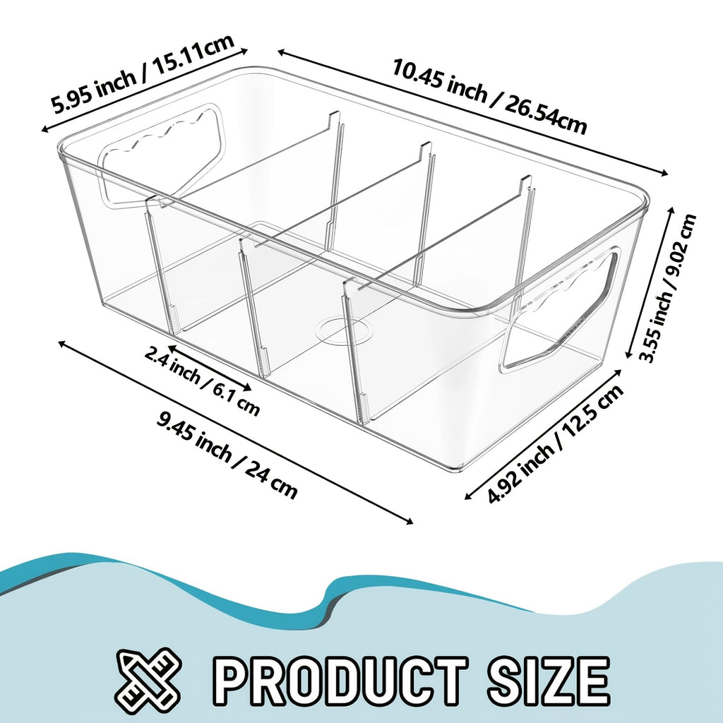 Kitchen Essential – Fridge Dividers, Clear Refrigerator Storage Boxes, Storage Organizer Bins 4 Pack Plastic Pantry Organization And Storage Baskets With Removable Dividers, Stackable Cabine