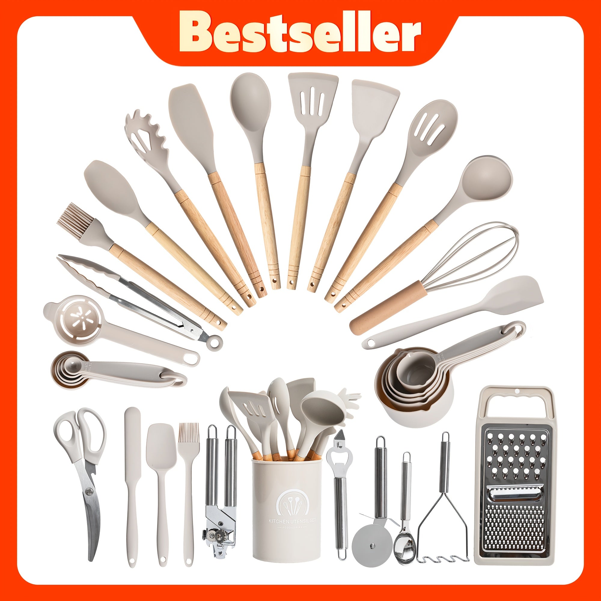 Space-Saving Home Storage Organizer – space-saving everyday organization, Kitchen Utensil Set Includes Wooden Handle Silicone Cooking Tools Heat-Resistant Silicone Spatula Wooden Handle, designed for American homes, daily convenience and practical gi