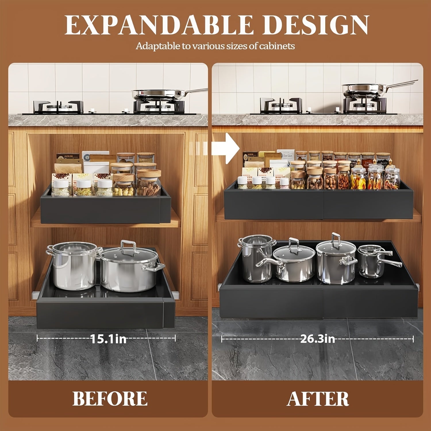 Smart 1pc Pull-Out Cabinet Organizer – smooth-access cabinet organization, Pull Out Storage 1pc 2pcs Expandable Pull-Out Cabinet Organizer Suitable for Heavy-Duty Sliding Storage, designed for American homes, daily convenience and practical gifting