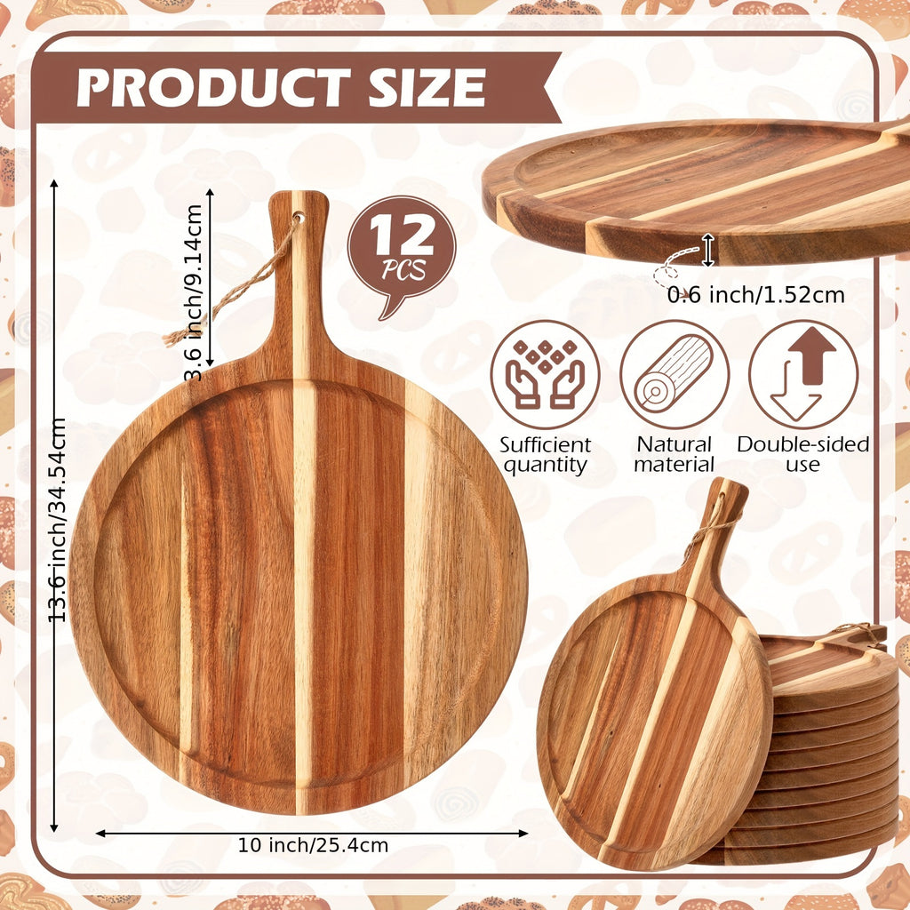 Premium 12 Pack Kitchen Cutting Board – durable food prep and serving, 12 Pack Acacia Wood Cutting Board Bulk With Handle Round Wooden Serving Tray Kitchen, designed for American homes, daily convenience and practical gifting