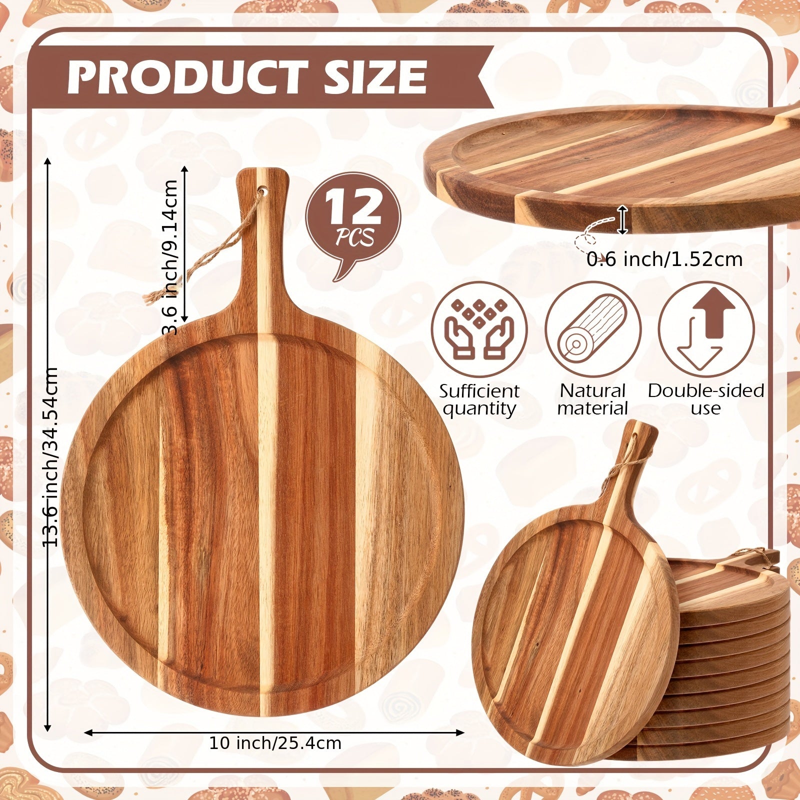Premium 12 Pack Kitchen Cutting Board – durable food prep and serving, 12 Pack Acacia Wood Cutting Board Bulk With Handle Round Wooden Serving Tray Kitchen, designed for American homes, daily convenience and practical gifting