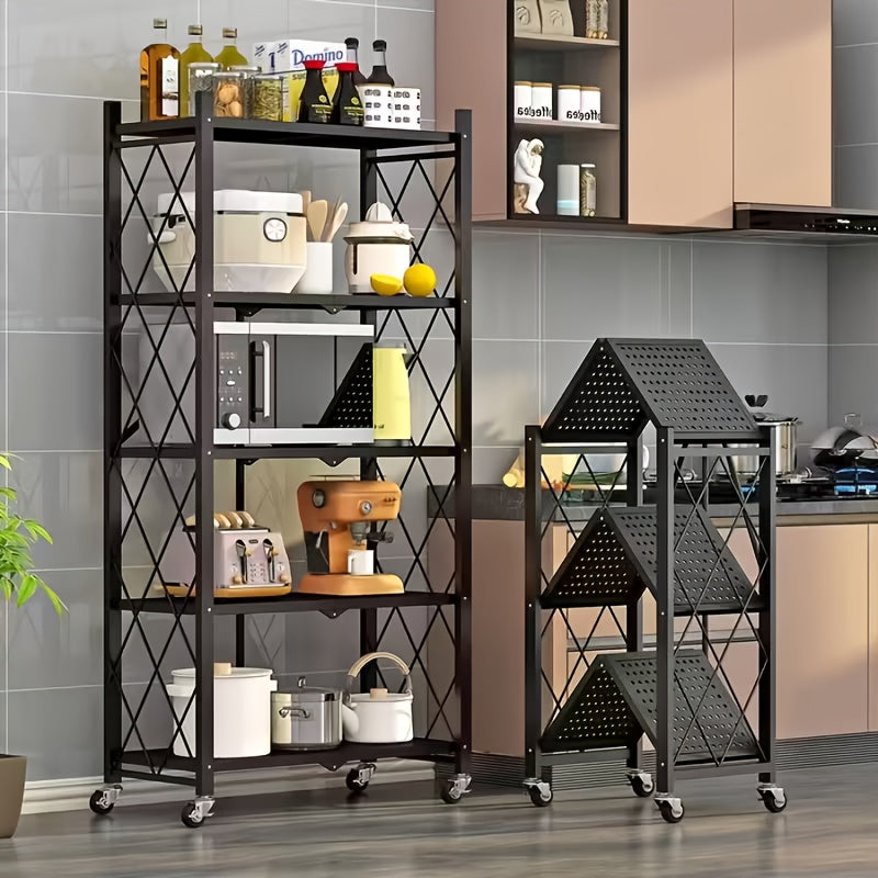 Versatile Adjustable Home Storage Rack – durable multi-purpose storage, 3 4 5 Layer Folding Storage Rack No Installation with Wheels Can Move Freely, designed for American homes, daily convenience and practical gifting