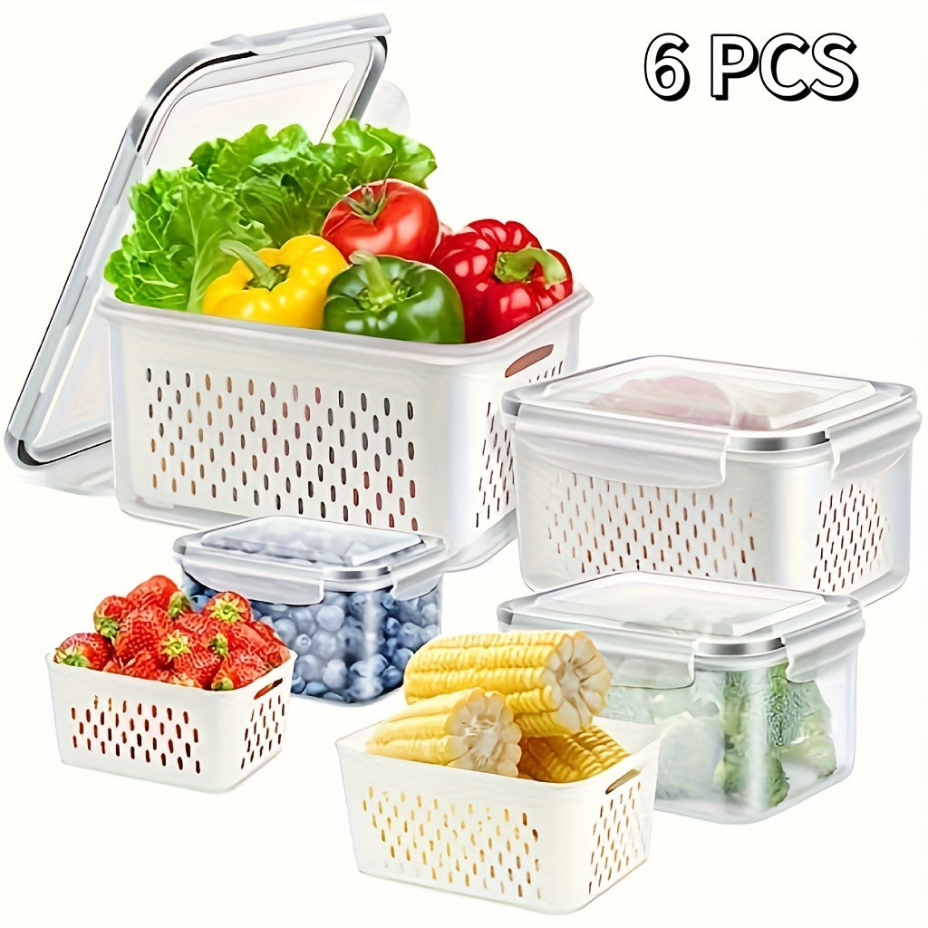 Versatile 6pcs Airtight Food Storage Containers – leak-resistant reusable meal prep, 6pcs 2 Crisperboxes 2 Drainbaskets 2-piecelid BPA-Free Plastic Food Storage Containers Set WithDrain Baskets, designed for American homes, daily convenience and prac