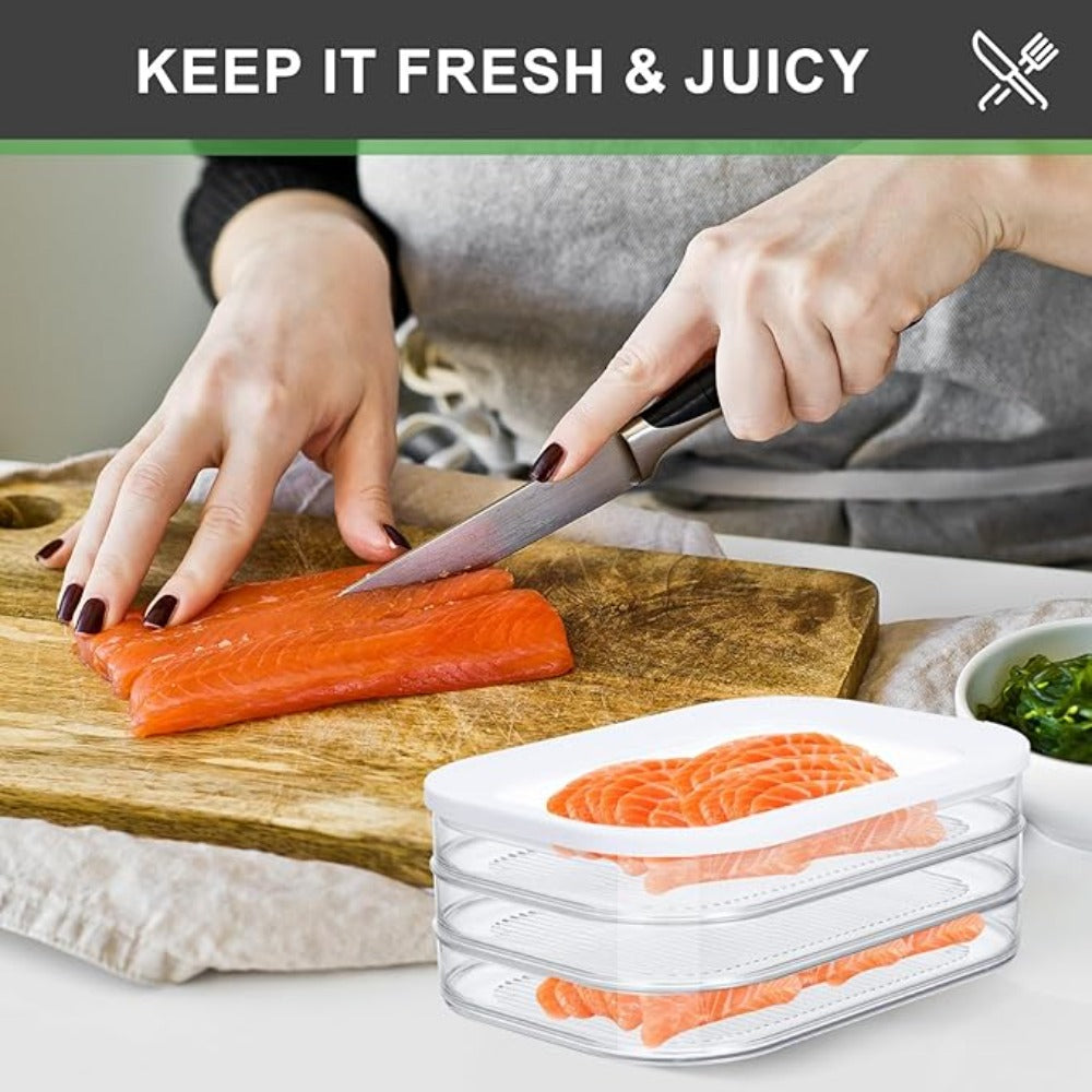 [Meat Storage Container] Three-Layer Stackable Refrigerated Meat Storage Container Set with Cover-Vegetables, Fruits, Food Safety Refrigerator Finishing Rack Is Suitable for Cooked Meat, Turkey And Slicing-Necessary for Kitchen