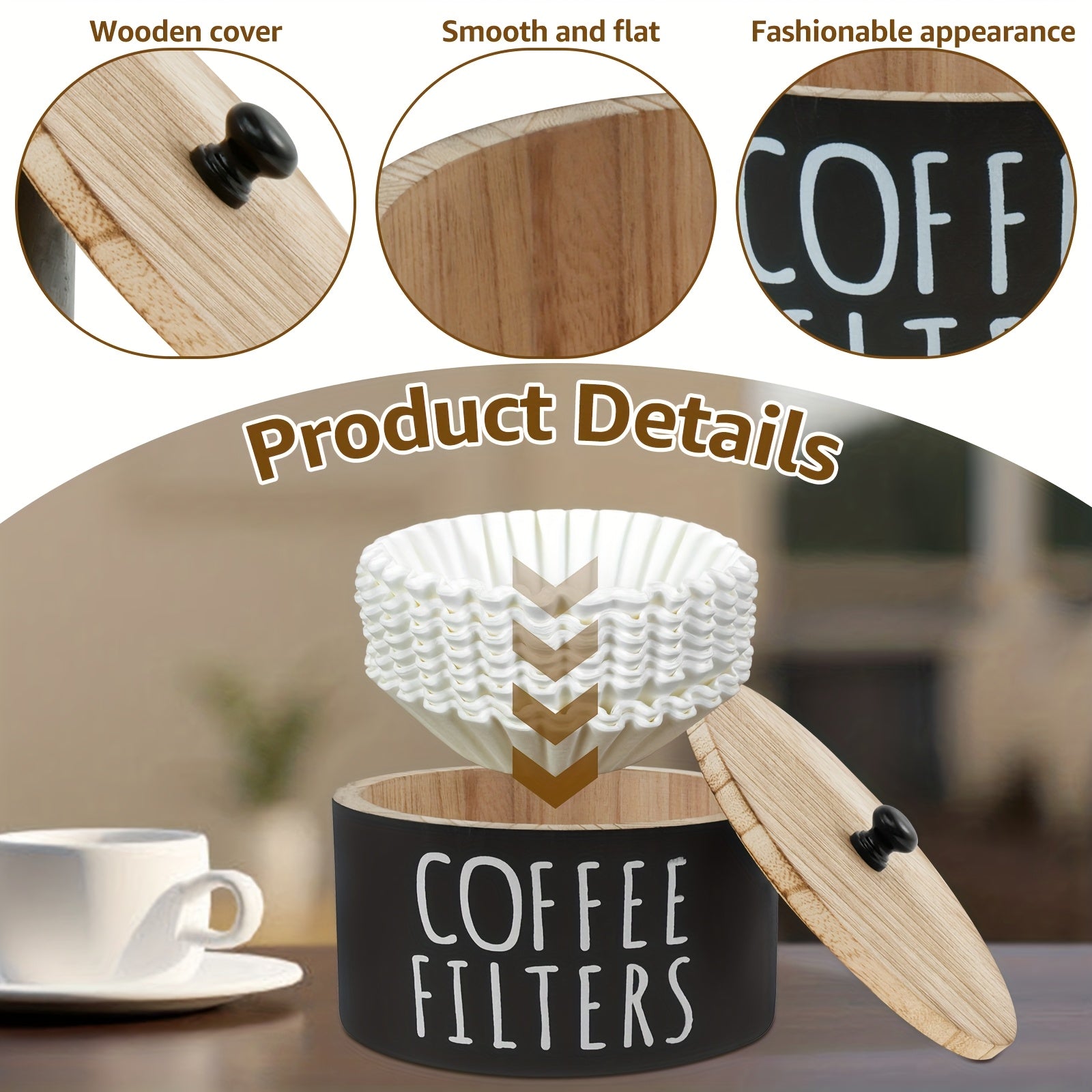 Modern Stackable Home Storage Bins – portable space-saving storage, Coffee Filter Holder Wooden Large Capacity Rustic Coffee Filter Storage Case Dispenser with Bamboo, designed for American homes, daily convenience and practical gifting
