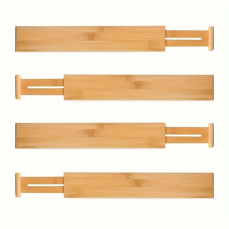 4pcs Versatile Bamboo Drawer Dividers - Expandable & Adjustable Organizers For Home Efficiency - Neat Storage Solution For Kitchen, Bedroom, Wardrobe & Cabinet