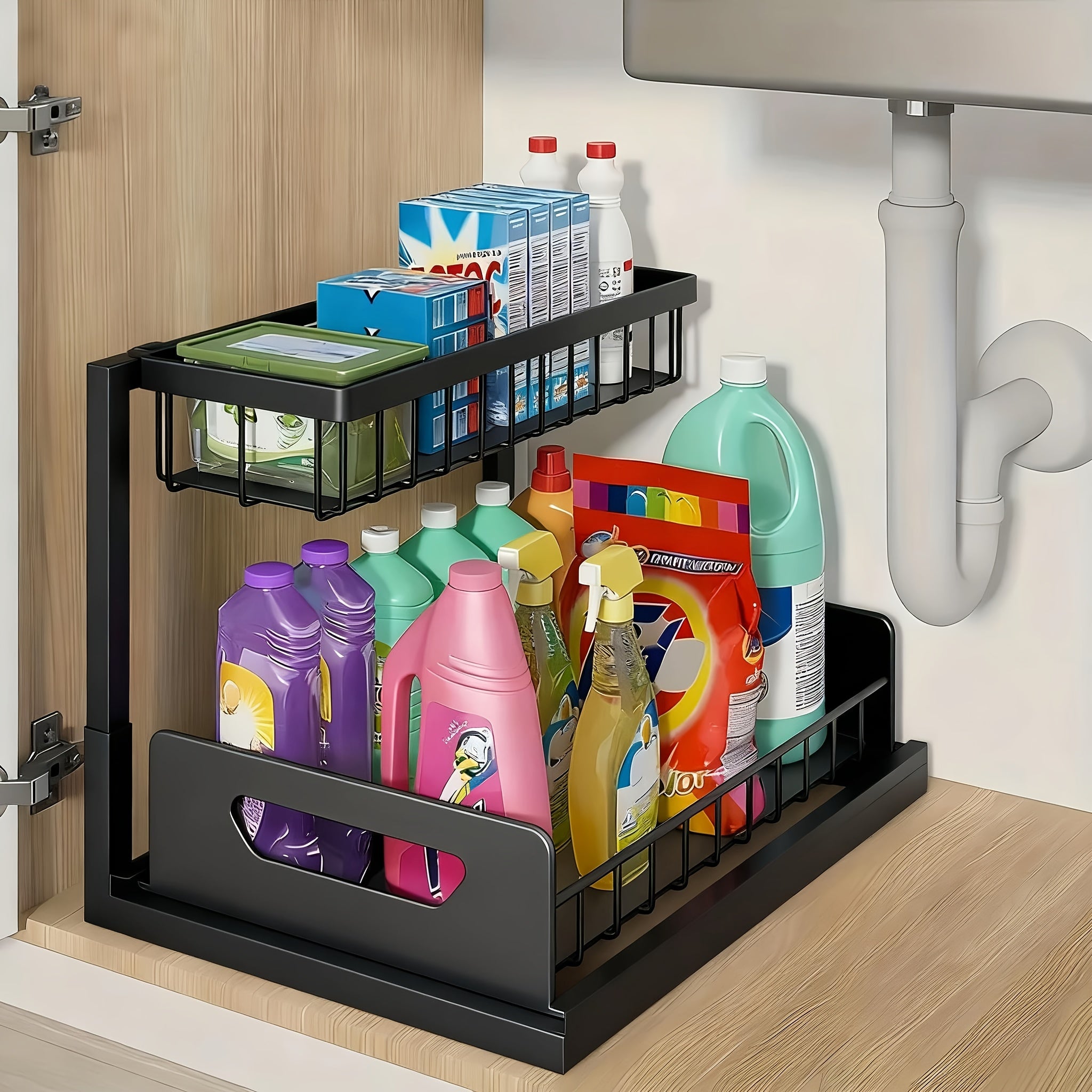Home Organizer – 1/2pcs 2-story kitchen sink storage containers，push-pull cabinet organizer, kitche