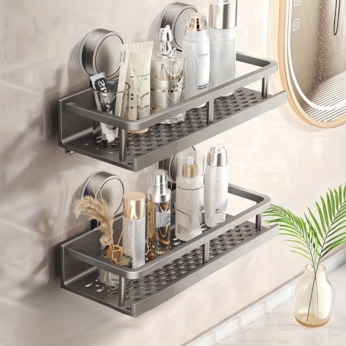 Can Racks, Space-Saving Bathroom Storage Rack - 11.81-In/15.75-In Metal Shelf with Ventilated Grid, Holds Skincare, Plants & Decor, No Drilling Required Storage And Organization
