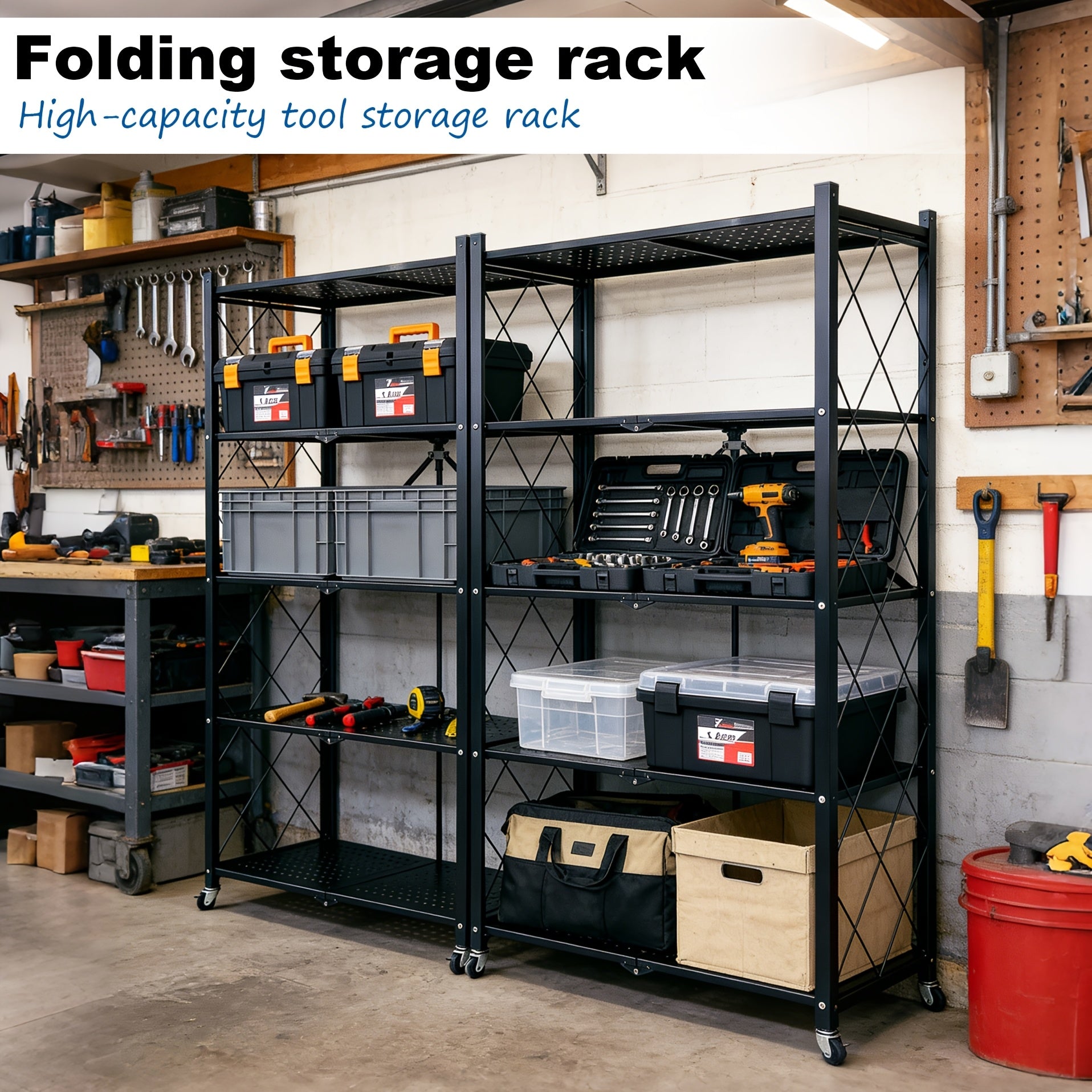 Premium Adjustable Home Storage Rack – durable multi-purpose storage, Foldable Metal Storage Rack Requiring No Installation Designed with Foldable Lockable Casters Practical And, designed for American homes, daily convenience and practical gifting