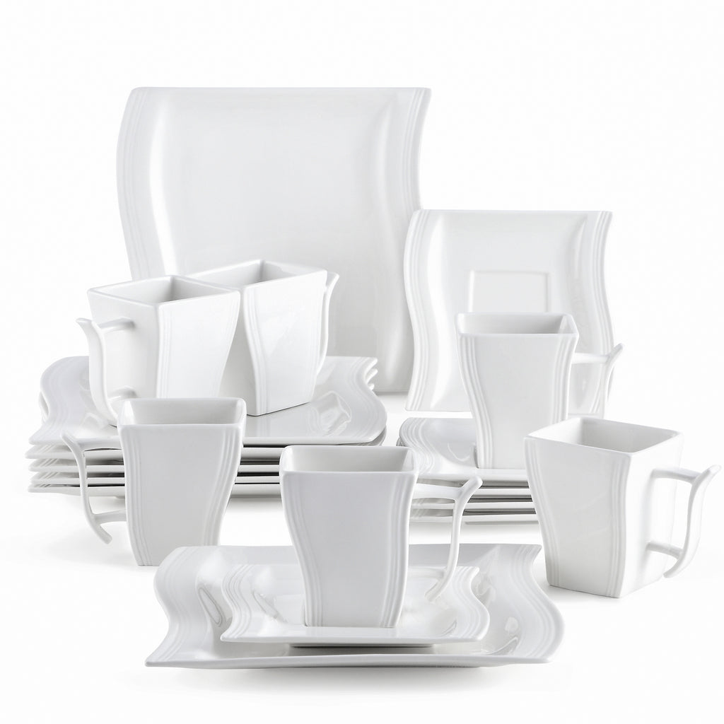 Compact 18pcs Reusable Drinkware Set – easy-access beverage storage, Small Plates Cups And Saucers Set 18pcs Square Plate Set For 6 Porcelain Dish, designed for American homes, daily convenience and practical gifting