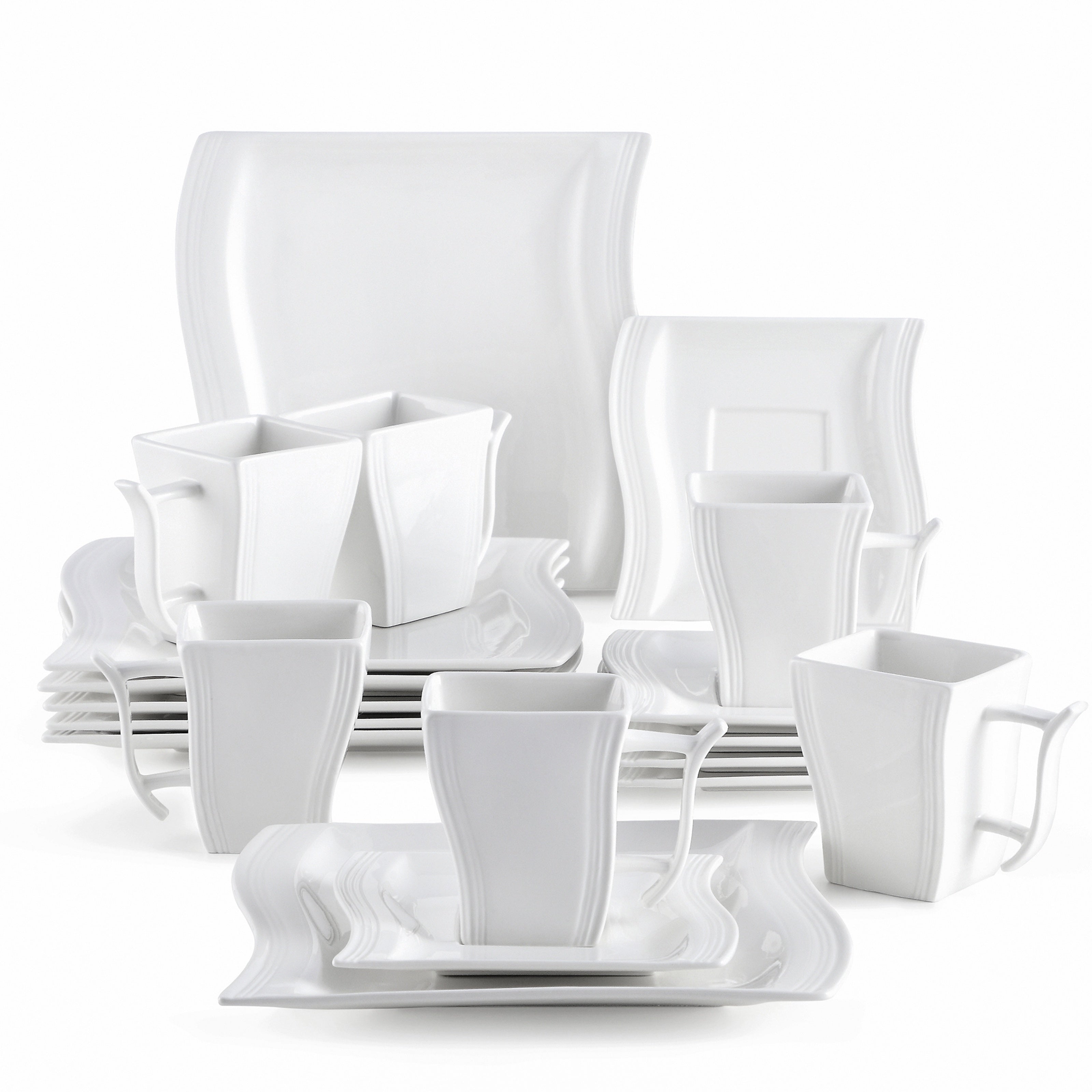 Compact 18pcs Reusable Drinkware Set – easy-access beverage storage, Small Plates Cups And Saucers Set 18pcs Square Plate Set For 6 Porcelain Dish, designed for American homes, daily convenience and practical gifting