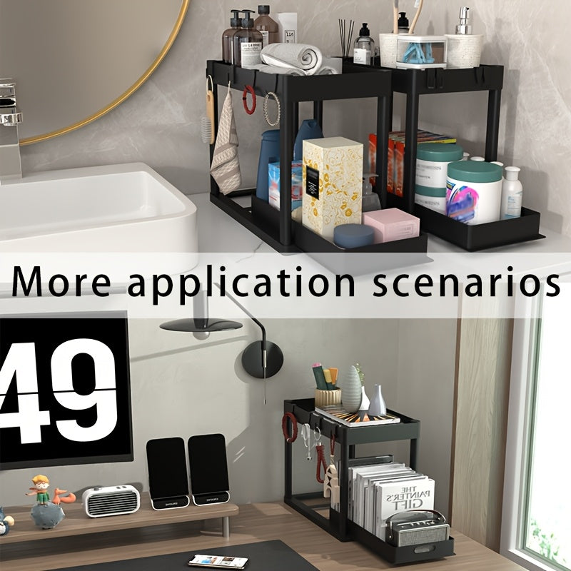 Kitchen Essential – 2pcs Under-Sink Storage Rack For Kitchen, Kitchen Cabinet Organizer, Double Sliding Cabinet Basket Storage Drawer, Kitchen Accessories, Kitchen Storage Rack And Cabinet,