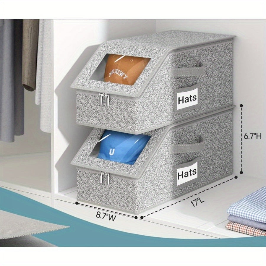 Smart Stackable Home Storage Bins – portable space-saving storage, 13 Hats Storage Box with Transparent Window Cardboard Base - Heavy-Duty Stackable Organizer Dust-Proof, designed for American homes, daily convenience and practical gifting