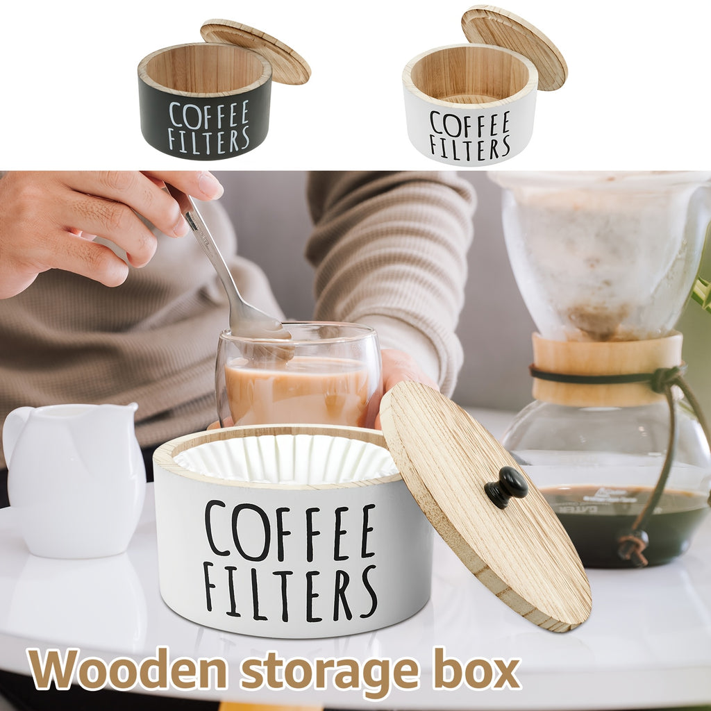 Modern Stackable Home Storage Bins – portable space-saving storage, Coffee Filter Holder Wooden Large Capacity Rustic Coffee Filter Storage Case Dispenser with Bamboo, designed for American homes, daily convenience and practical gifting