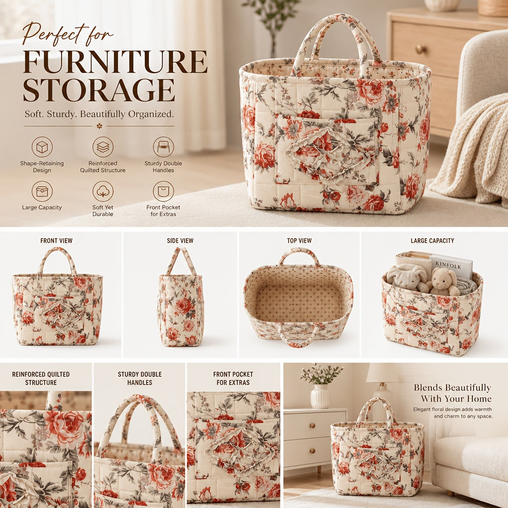 Modern Adjustable Home Storage Rack – durable multi-purpose storage, Large Floral Series Storage Basket Vintage Quilted Floral Portable Large-Capacity Home Storage Basket Suitable, designed for American homes, daily convenience and practical gifting