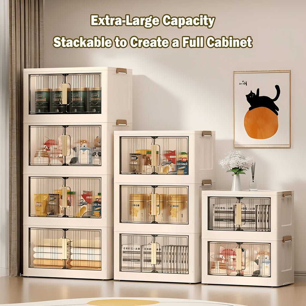 Premium Stackable Home Storage Bins – portable space-saving storage, 3 4 5-Tier Extra Large Folding Storage Cabinet - Plastic Storage Bins with Lids, designed for American homes, daily convenience and practical gifting