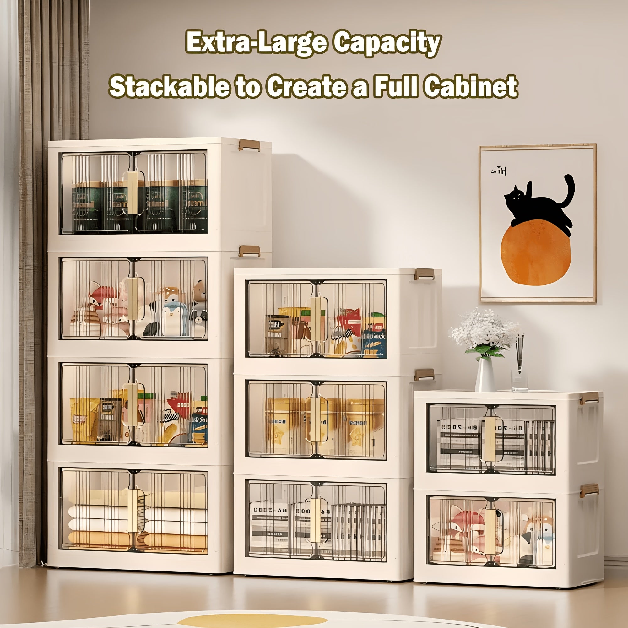Premium Stackable Home Storage Bins – portable space-saving storage, 3 4 5-Tier Extra Large Folding Storage Cabinet - Plastic Storage Bins with Lids, designed for American homes, daily convenience and practical gifting