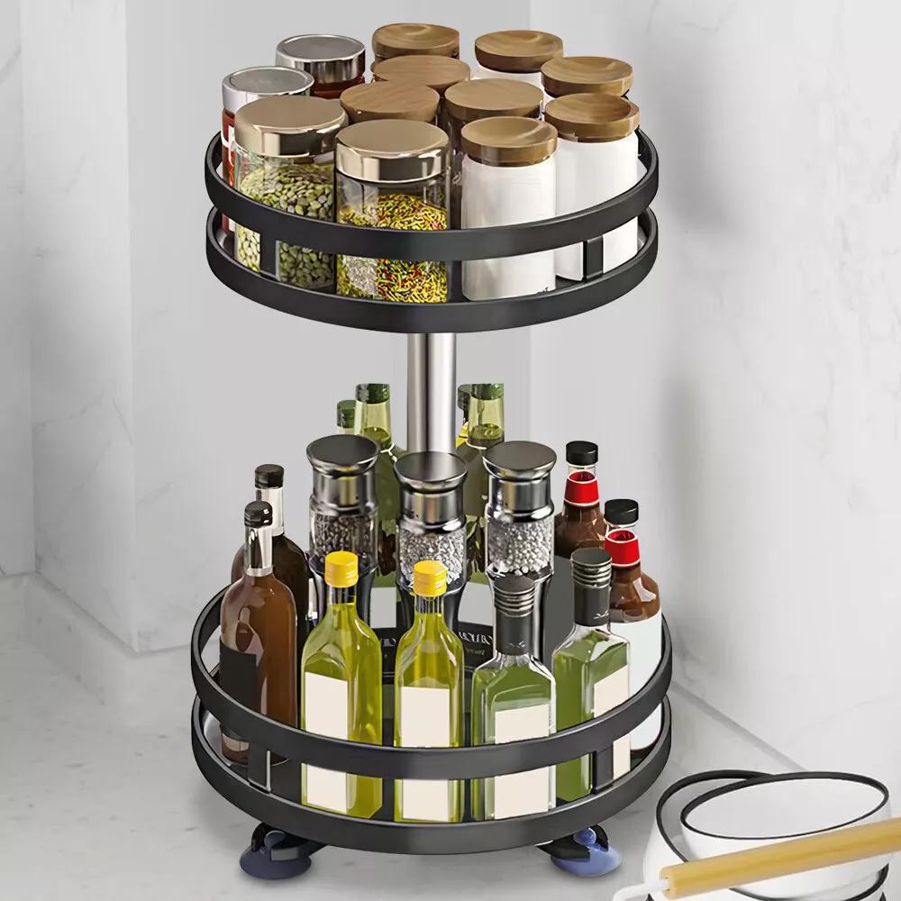 Kitchen Essential – Lazy Susan Organizer Spice Rack - 2 3 Tier Height Adjustable Spice Organization for Cabinet, Metal Seasoning Organizer Lazy Turntable Spice Organizer for Table Top Pantry