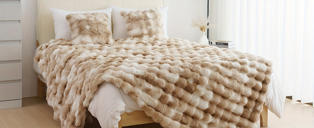 Throw Blanket – 1pc Orhopui Faux Rabbit Fleece Blanket, Soft Warm Throw Blanket, For Bedroom Guest