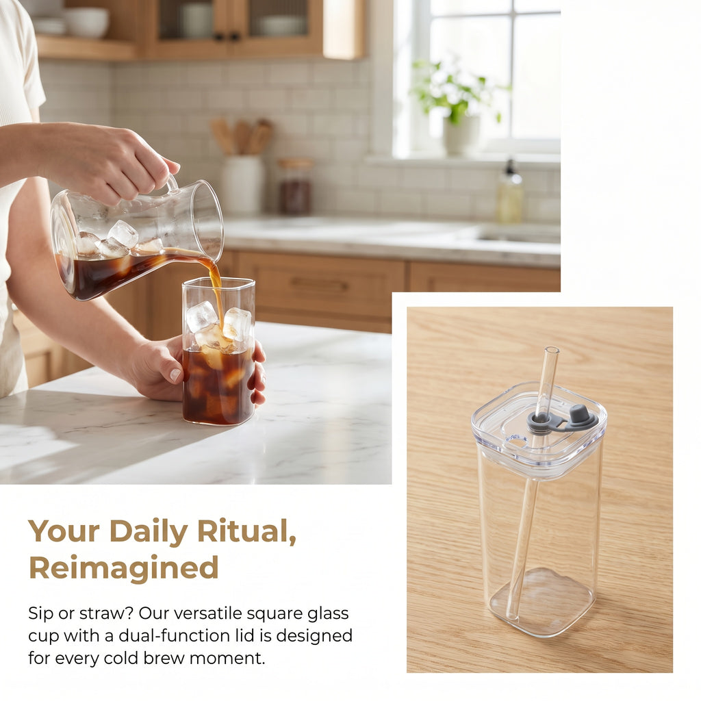 Compact 13oz Reusable Drinkware Set – easy-access beverage storage, Set of 4 Square Glass Cups with Lids 13oz Capacity Perfect Coffee Cups Includes, designed for American homes, daily convenience and practical gifting
