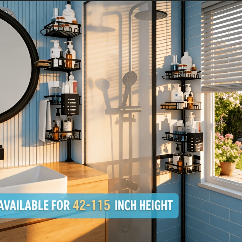 Modern Adjustable Home Storage Rack – durable multi-purpose storage, Corner Shower Caddy Tension Pole Adjustable 42 to 115 Inches 4-Tier Baskets Rustproof Shower, designed for American homes, daily convenience and practical gifting