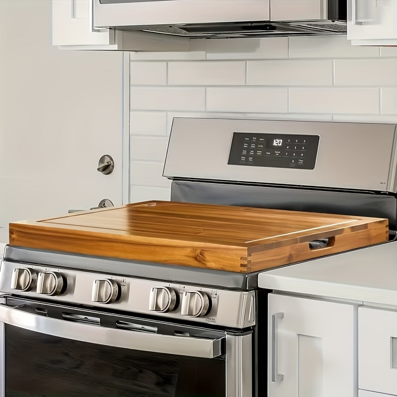 Easy-Access Home Storage Organizer – space-saving everyday organization, Wood Gas Stove Cover Board-Acacia Wood Serving Tray with Handles - Perfect for Breakfast, designed for American homes, daily convenience and practical gifting