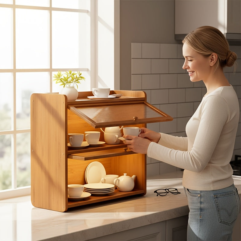 Space-Saving Countertop Bread Storage Box – fresh-bread countertop organization, Kitchen Countertop Bread Box Wooden Bread Storage Box Oven Rack with 2-Tier Bread Box, designed for American homes, daily convenience and practical gifting