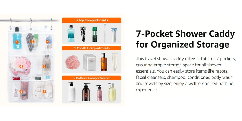 Easy-Access 1/2/3/4 Pack Home Storage Organizer – space-saving everyday organization, 7 Pocket Hanging Mesh Shower Caddy Quick-Dry Portable Bathroom Organizer for Soap Shampoo Cruise, designed for American homes, daily convenience and practical gifti