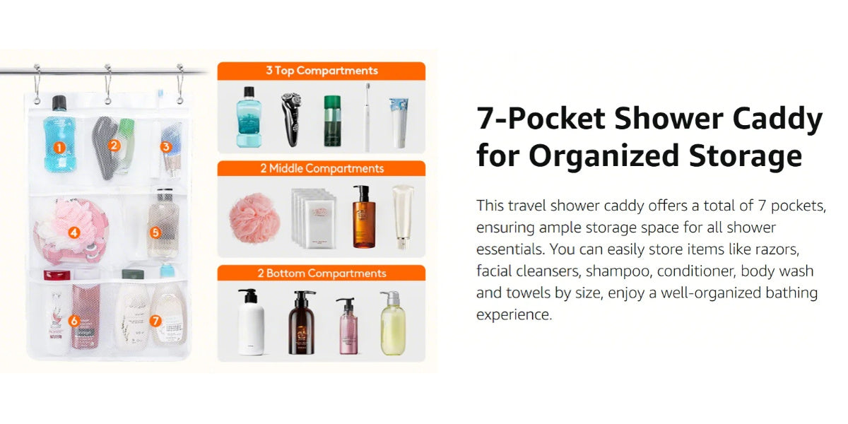 Easy-Access 1/2/3/4 Pack Home Storage Organizer – space-saving everyday organization, 7 Pocket Hanging Mesh Shower Caddy Quick-Dry Portable Bathroom Organizer for Soap Shampoo Cruise, designed for American homes, daily convenience and practical gifti