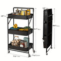 1pc Foldable 3-Tier Metal Rolling Cart, No Assembly Required, Space-Saving Foldable Storage Cart for Floor Use, Cabinet Shelf Organizer In Black, Ideal for Office, Study Room And More, Office Supplies Storage, Office Supplies And Accessories Father's