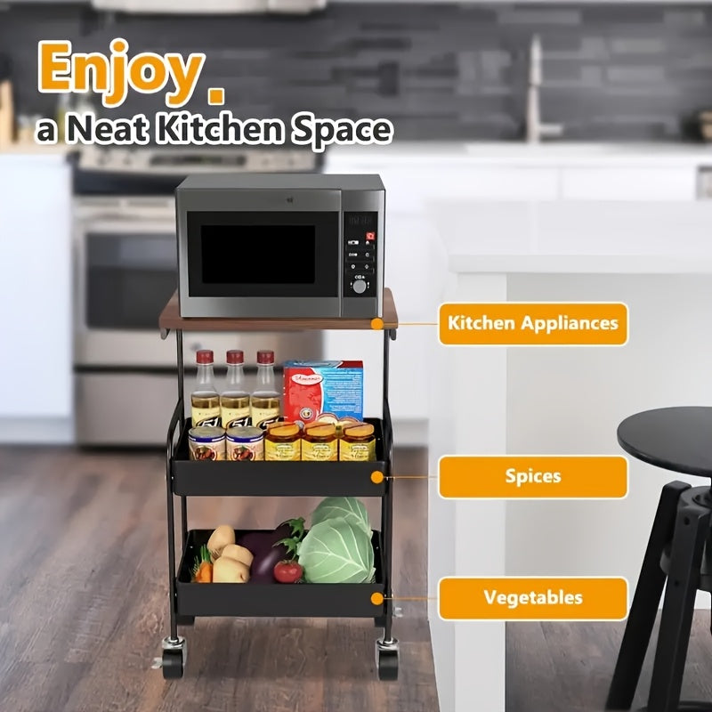3-Tier Heavy-Duty Metal Rolling Kitchen Cart with 3-Tier Shelves, Mobile Storage Cart Suitable for Small Spaces, Assembly, Space-Saving for Pantry, Apartment, - Sturdy Multi- Cart