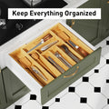 LORYERGO Multi-Functional Bamboo Expandable Drawer Organizer for Utensils, Tray, Wooden Drawer Separators, Arrange Silverware, Utensils, And Knives in The Kitchen, Bedroom, Or Living Area