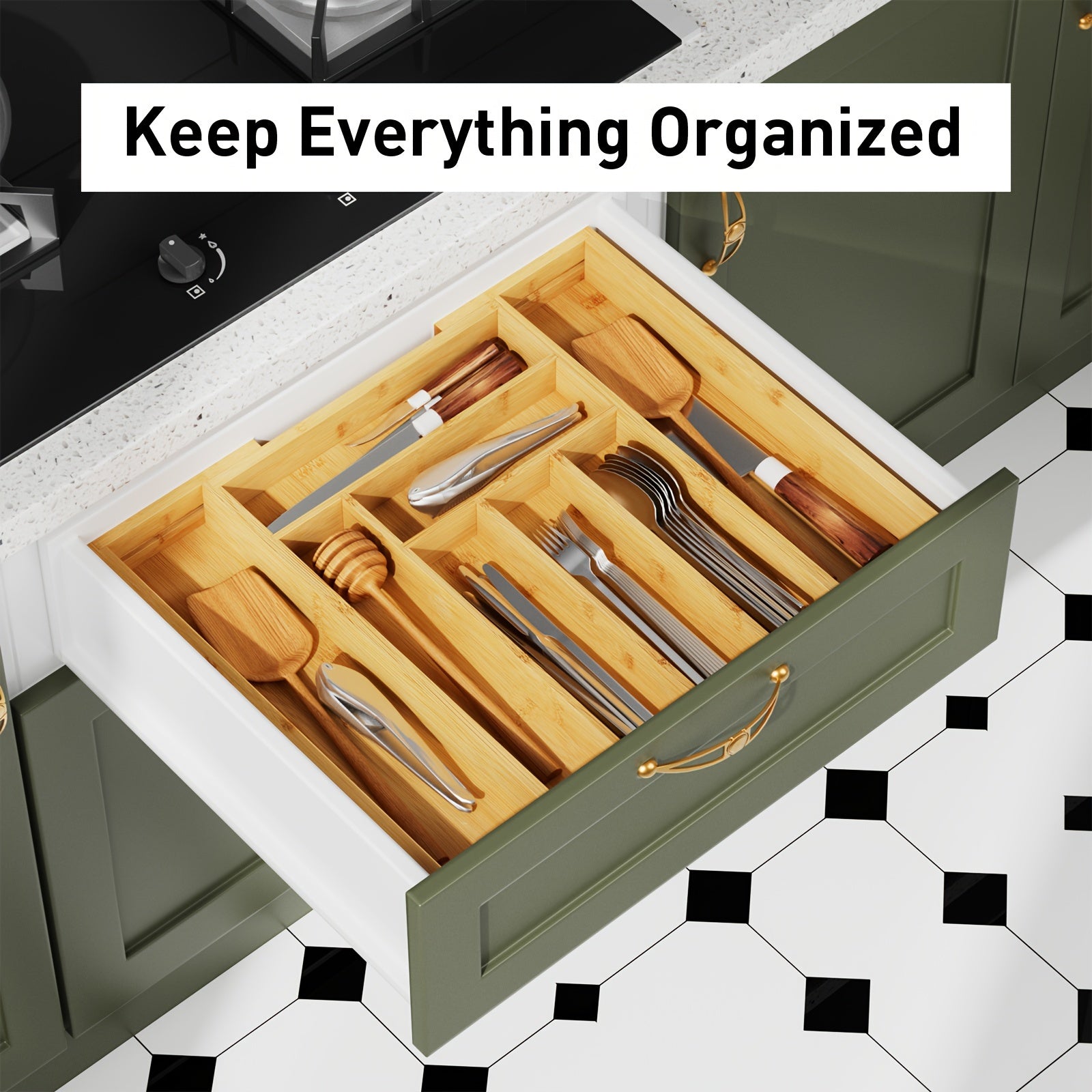LORYERGO Multi-Functional Bamboo Expandable Drawer Organizer for Utensils, Tray, Wooden Drawer Separators, Arrange Silverware, Utensils, And Knives in The Kitchen, Bedroom, Or Living Area