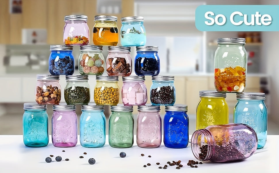 Amzcku 16 Oz Blue Mason Jars with Lids, Regular Mouth Canning Jars, 6 Pack Versatile Glass Containers for Storage, Canning, Pickling, Preserving, Fermenting, Crafts And Decoration