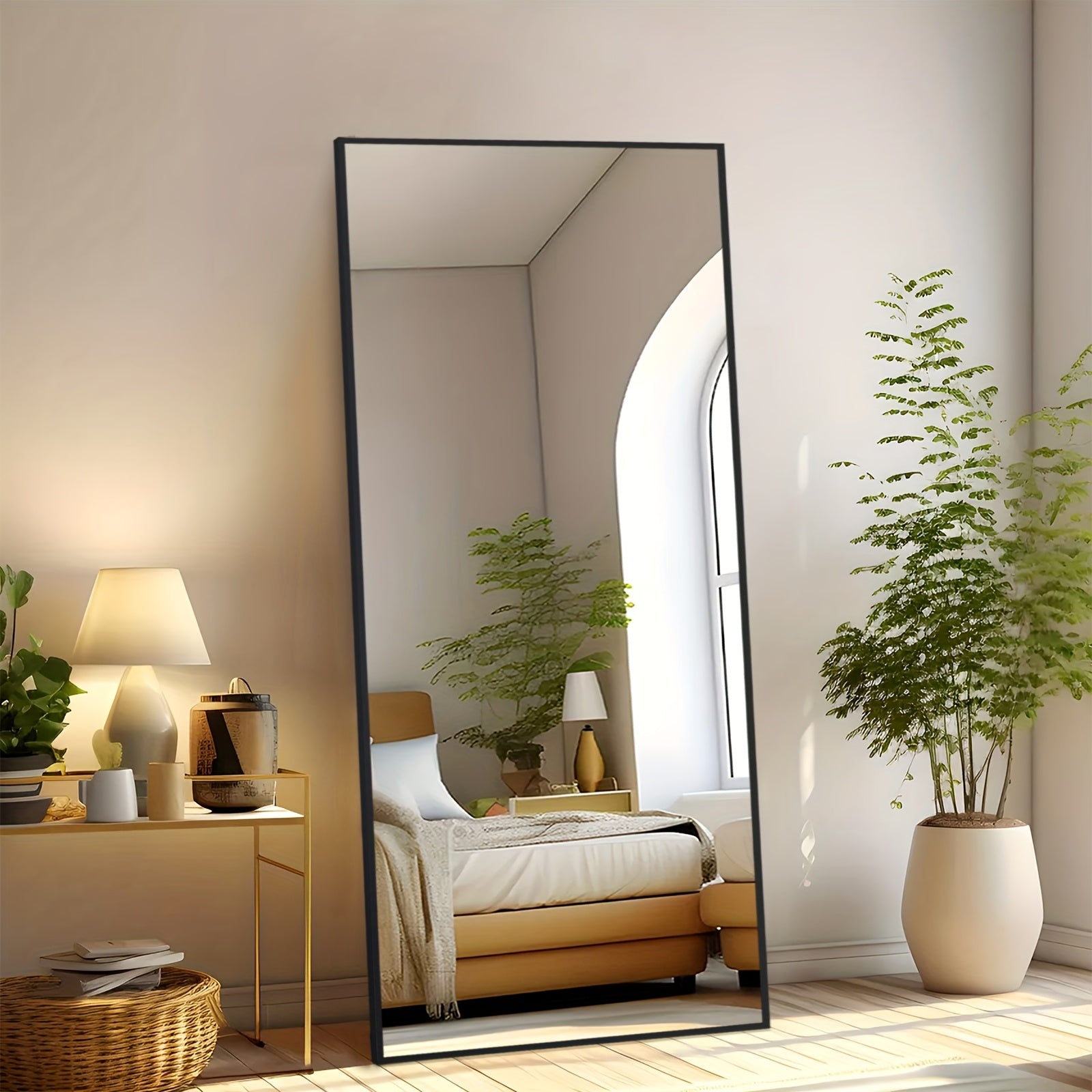 Arched/Rect Full Length Mirror, Full Body Mirror with Stand, Freestanding, Hanging or Leaning for Wall, Steel Alloy Thin Frame Floor Standing for Hotels and Bathrooms
