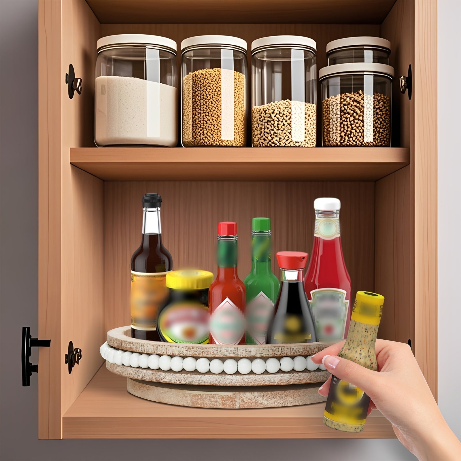 Kitchen Essential – Lazy Susan Turntable Organizer With Beads, 360 Degrees Rotating Display Stand For Spice Racks, Farmhouse Countertop Organizer For Bathroom, Kitchen, Bedroom, Livingroom,