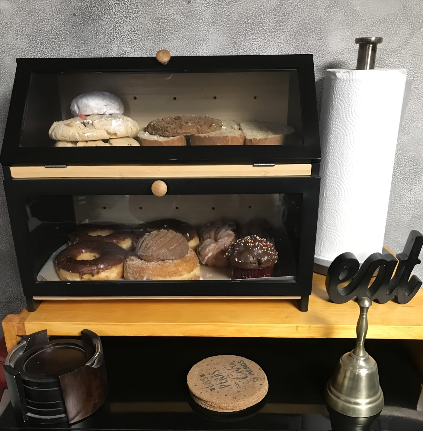 Premium Countertop Bread Storage Box – fresh-bread countertop organization, Double Layer Large Bread Box for Kitchen Counter Wooden Large Capacity Bread Storage Bin, designed for American homes, daily convenience and practical gifting