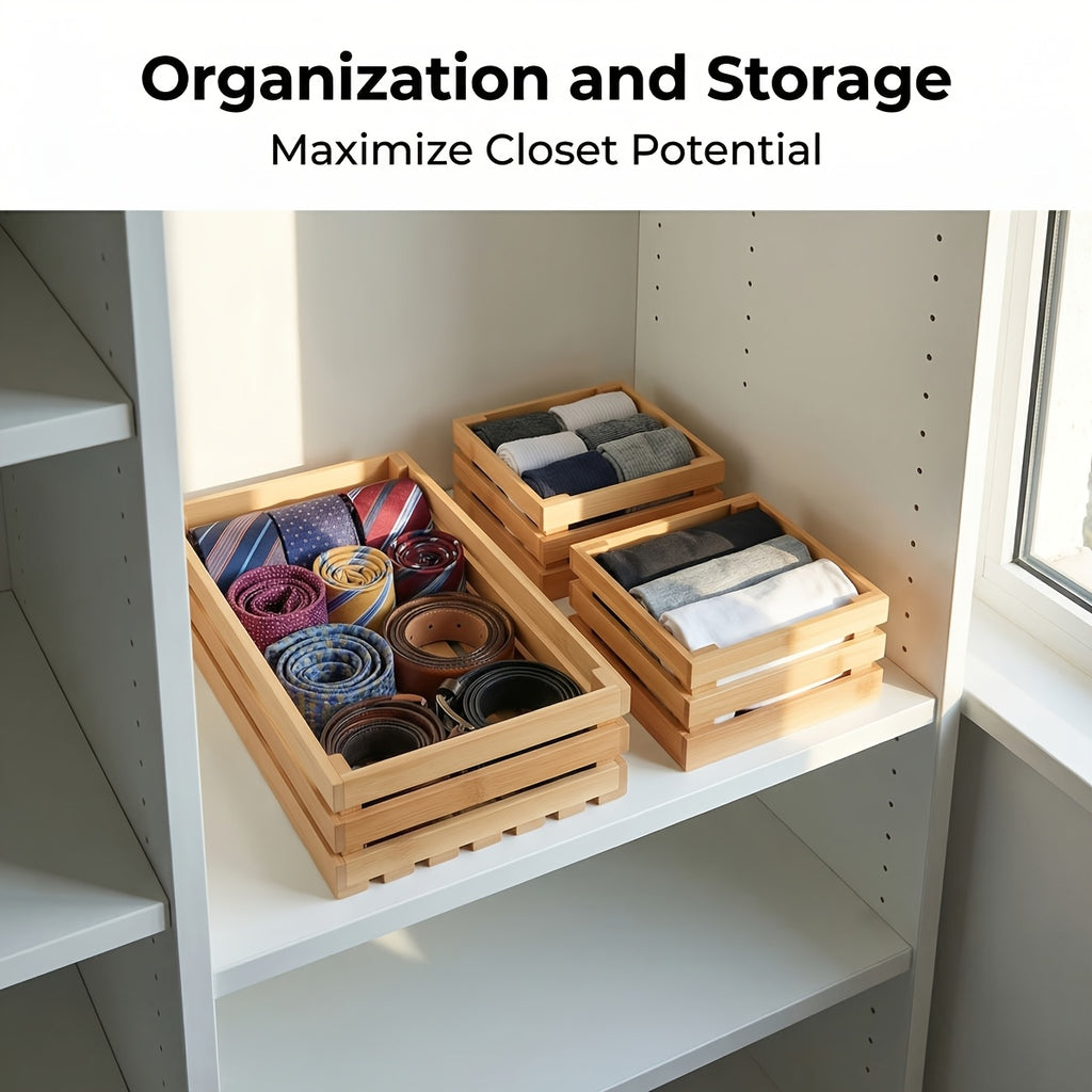 Space-Saving Adjustable Home Storage Rack – durable multi-purpose storage, Bamboo Storage Bins Set Multi-Size Kitchen Pantry Organizer Multi-Functional Storage Boxes for Home Organization, designed for American homes, daily convenience and practical