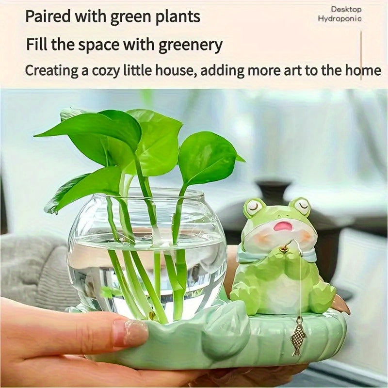 Cute Ceramic Cat and Frog Hydroponic Flower Pot Set-lazy Desktop Vase, Home Decoration Gift, Perfect Choice for Christmas and Various Occasions, Indoor Plant Potted Plants, Interesting Planting Utensils, Desktop Plant Kit, Plant Lovers Must Have