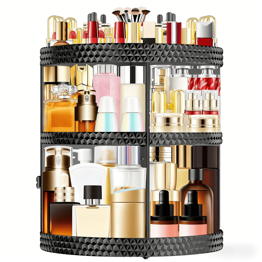 Smart Stackable Home Storage Bins – portable space-saving storage, 360 Degree Rotating Makeup Stand Large Capacity Makeup Product Storage Box 7 Adjustable Layers, designed for American homes, daily convenience and practical gifting