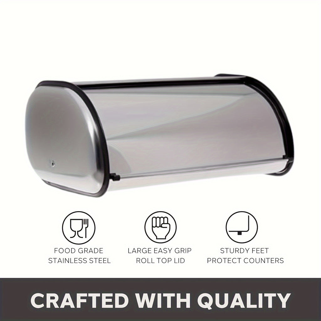 13 "Stainless Steel Roll Top Bread Box, Suitable for Countertop Bread Storage Containers with Stainless Steel Lid - Fresh And Insect Resistant, Can Hold Multiple Large Breads And Other Baked Goods Including Bagels Muffins, Fruit, Etc