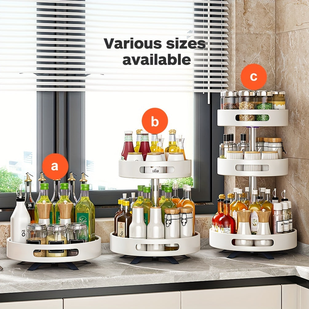 Kitchen Essential – Adjustable 2-tier Kitchen Storage Rack For Spices, Lazy Mechanical Rotating Turntable, Suitable For Various Scenes Such As Kitchen Countertops, Living Room Fruit Storage