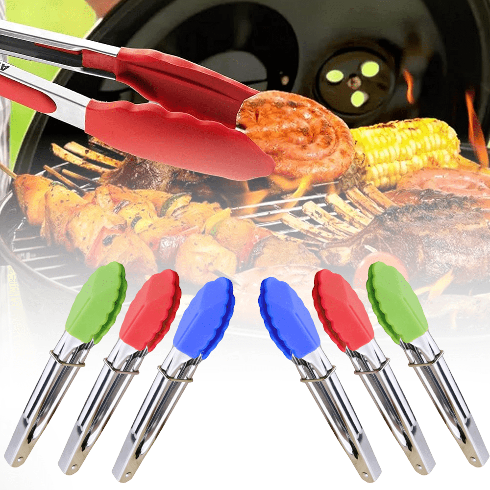 Kitchen Essential – Set of 6 Mini Silicone Tongs, 7 Inches Long, Ideal for Serving And Cooking, Perfect for Grilling, Kitchen Tools, Great As Christmas Presents for Modern US Homes, easy mea