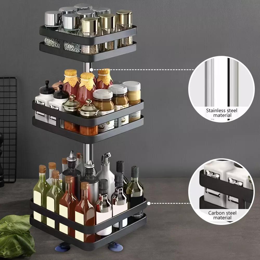 Kitchen Essential – Lazy Susan Organizer Spice Rack - 2 3 Tier Height Adjustable Spice Organization for Cabinet, Metal Seasoning Organizer Lazy Turntable Spice Organizer for Table Top Pantry