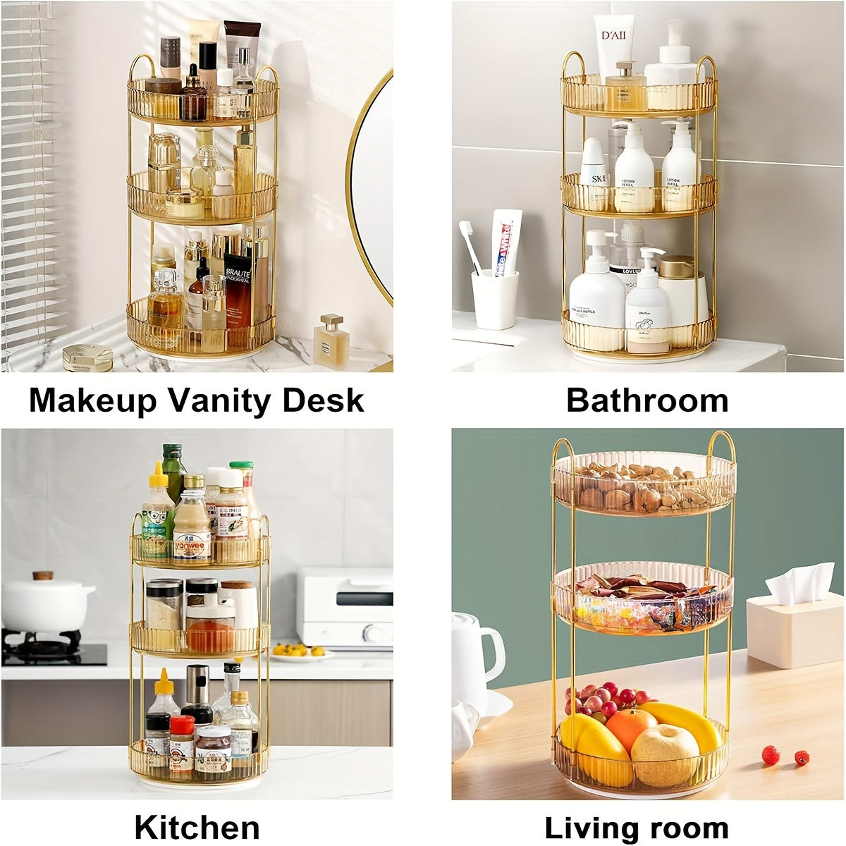 Modern 3Tier Home Storage Organizer – space-saving everyday organization, 3Tier Height Adjustable Seasoning Organizer Lazy Rotating Turntable Spice Organization for Table Top Pantry, designed for American homes, daily convenience and practical giftin