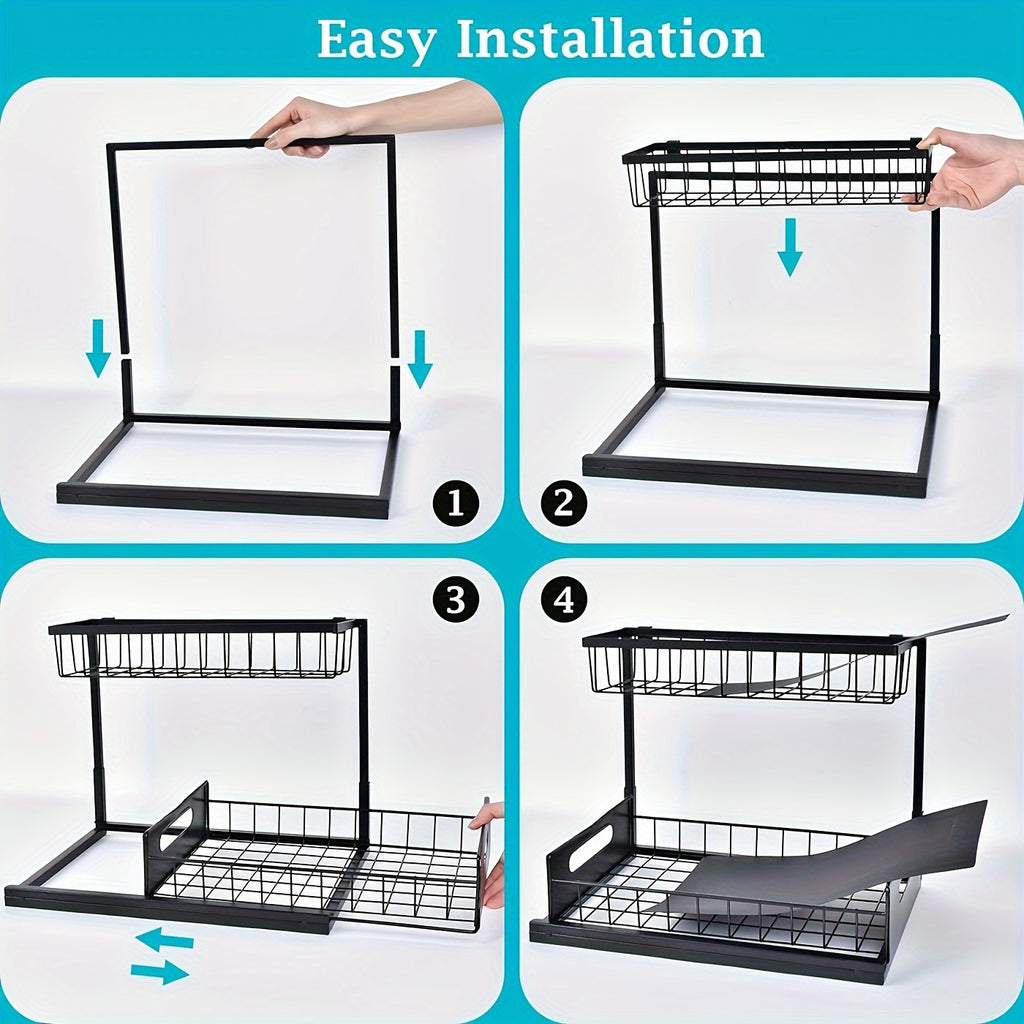 Modern Home Storage Organizer – space-saving everyday organization, 2-Tier Sliding Under Sink Organizer And Storage - Maximize Bathroom And Kitchen Cabinet Storage, designed for American homes, daily convenience and practical gifting