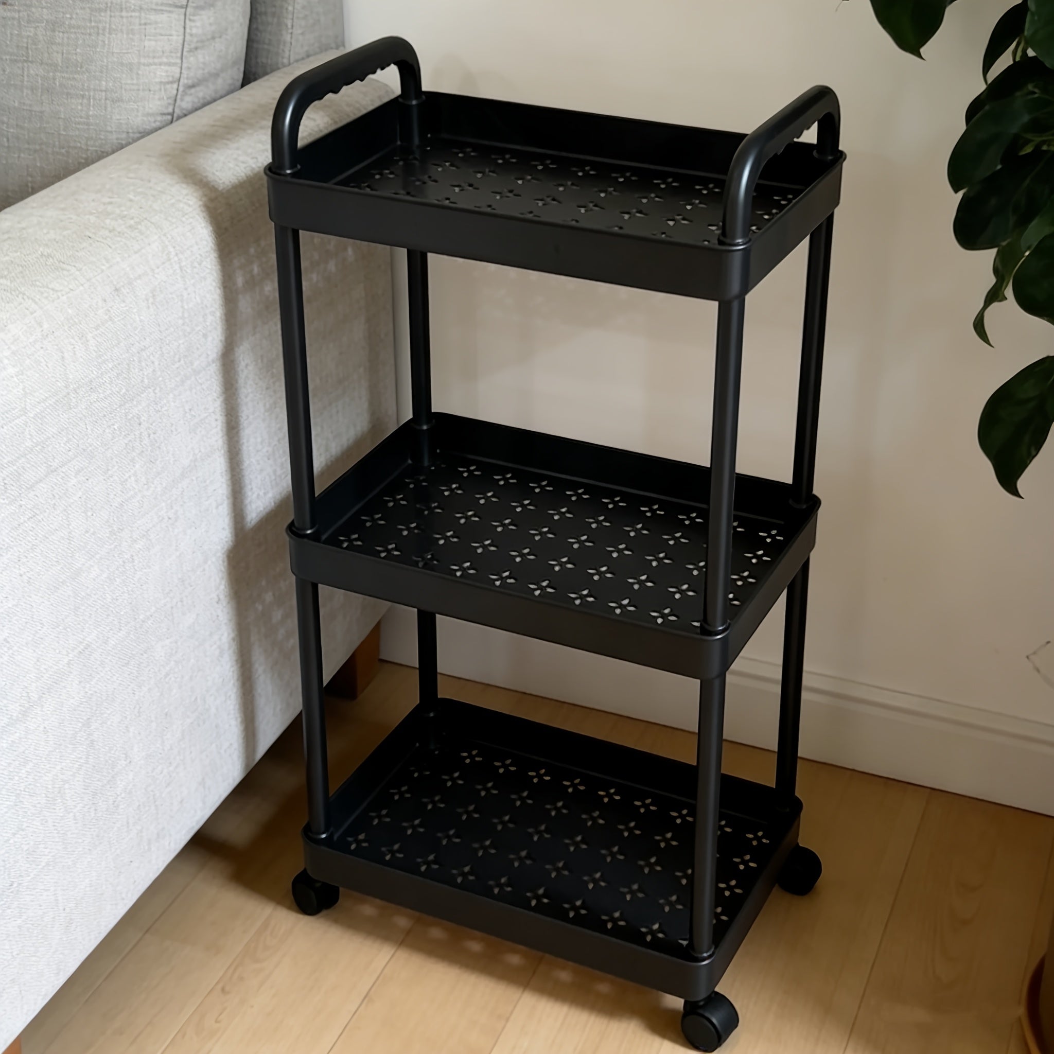 1pc 3-Tier Multifunctional Multi-Scenario Cart Mobile White Storage Rack, Black And White Options, for Home Use in Bedrooms, Kitchens, And Basement Organization, Multi-Layer Storage Rack, Standing Shelf