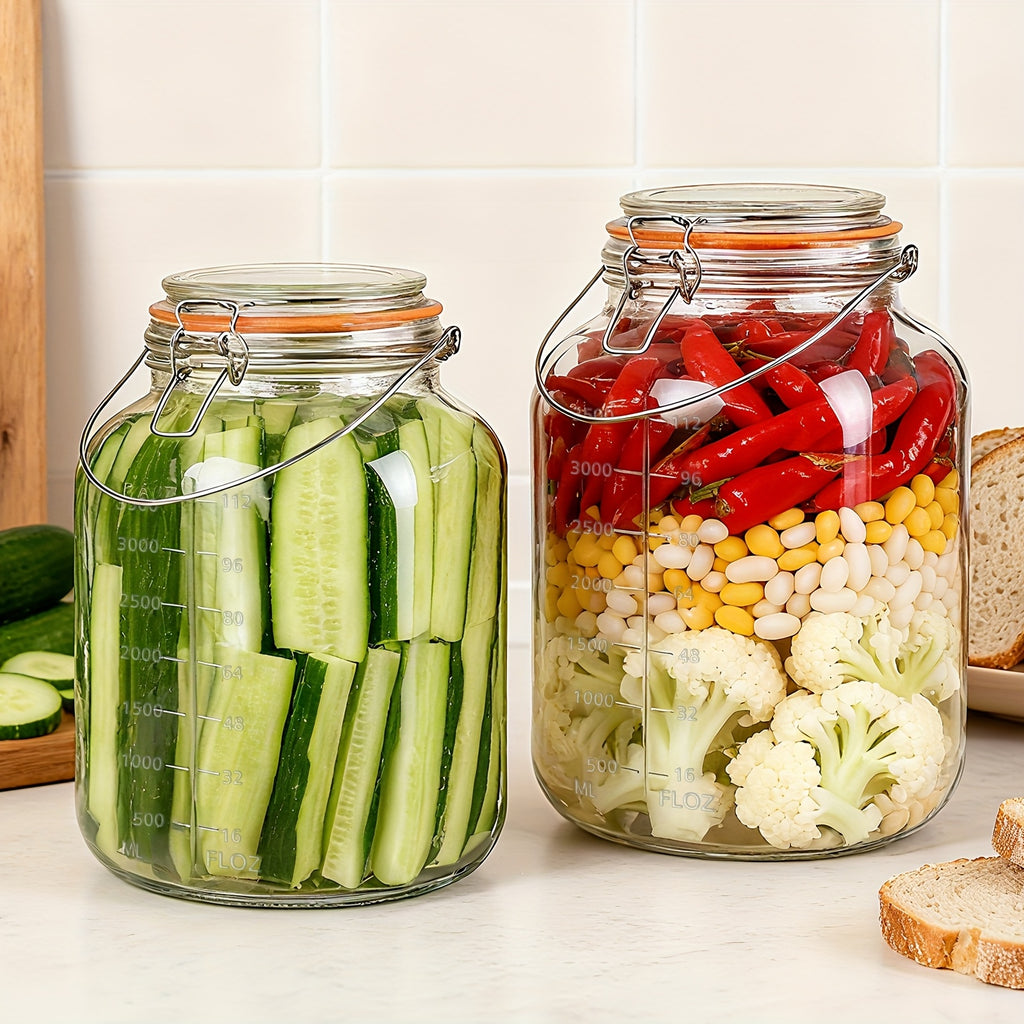 2 Pack 1 Gallon Glass Jar with Handle, Airtight Lids, Measurement Marks, Super Wide Mouth Large Mason Jars, Glass Gallon Jugs Storage Container for Sun Tea, Kombucha, Storing, Canning
