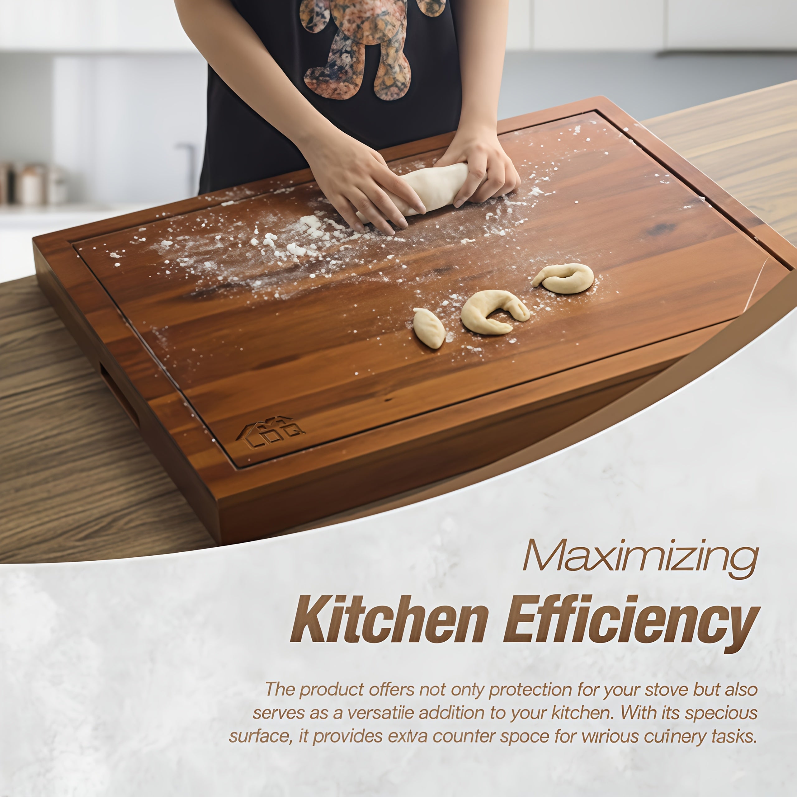 Smart Home Storage Organizer – space-saving everyday organization, Wood Gas Stove Cover Board-Acacia Wood Serving Tray with Handles - Perfect for Breakfast, designed for American homes, daily convenience and practical gifting